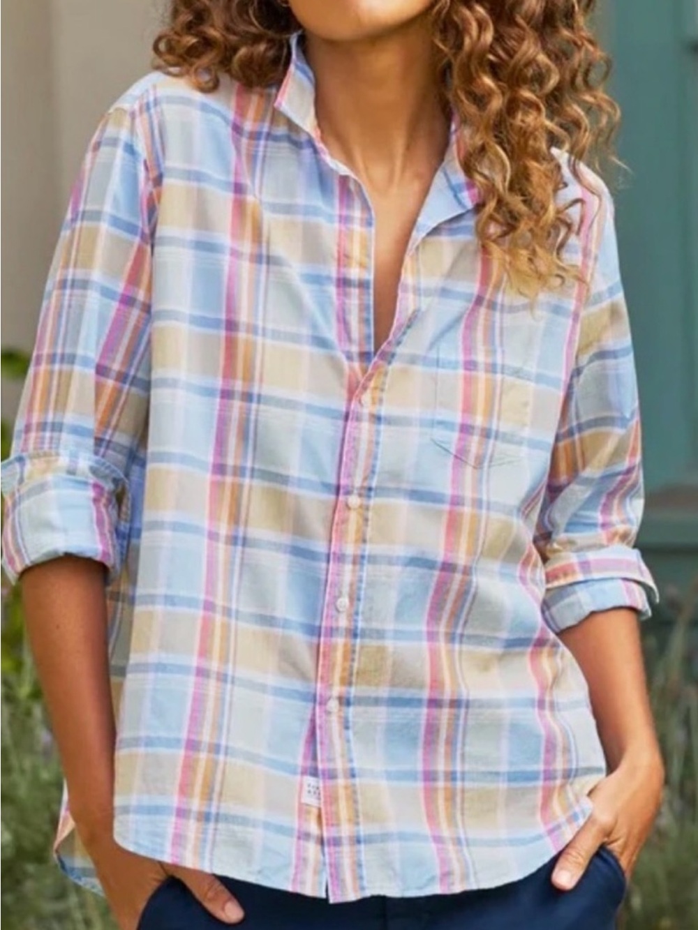 Frank & Eileen Pastel Plaid Button-Down Shirt in Blue, Pink, Tan